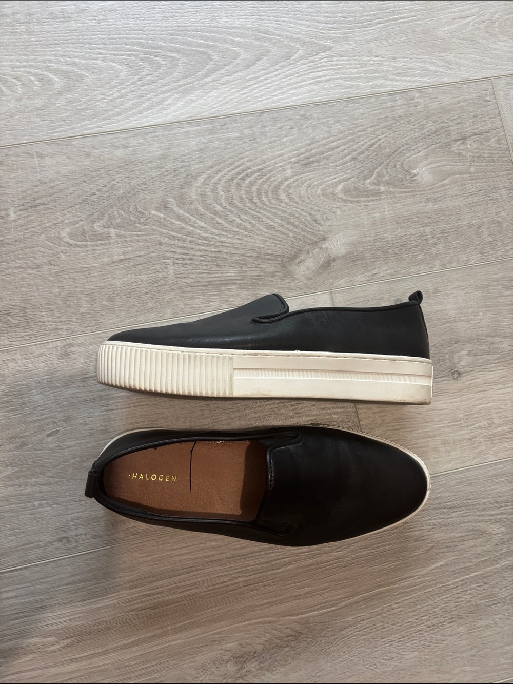 Halogen Black Leather Slip-On Platform Sneakers size 9